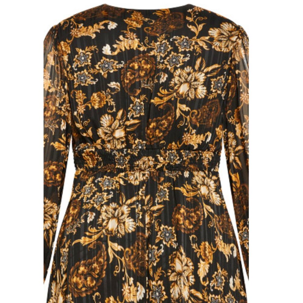 NWT City Chic Black Floral Pleated Faux Wrap Mini Dress 18 - Picture 8 of 12